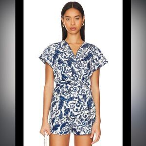 New Cleobella Tayla Wrap Vest Top in Azulejo Large Blue/White Revolve